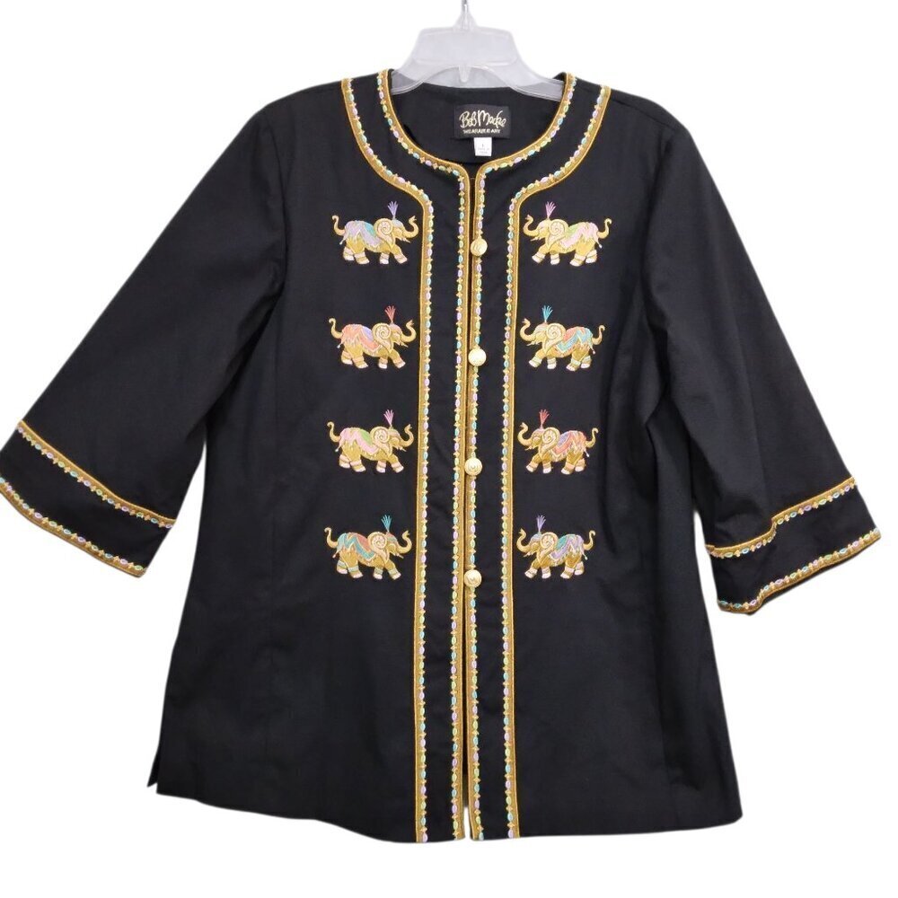 Bob Mackie | Black Embroidered Elephant Kimono Jacket | Size L